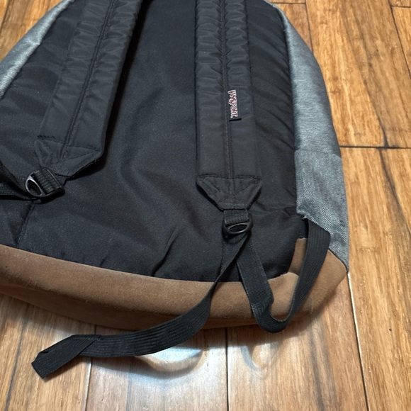 JanSport Backpack Cool Student Laptop Gray Faux Brown Leather Bottom - Picture 8 of 13